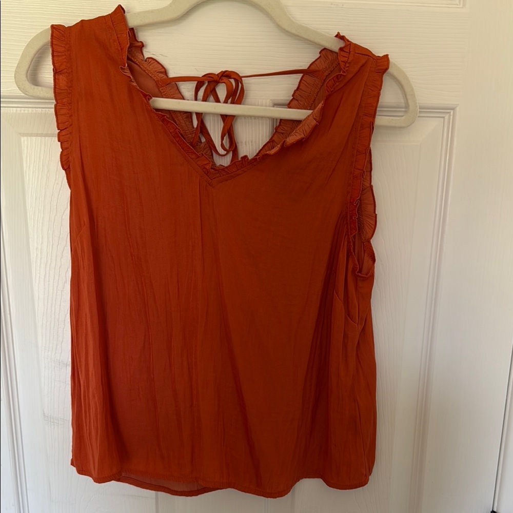Versona Orange Ruffled Tie Front Tank Top